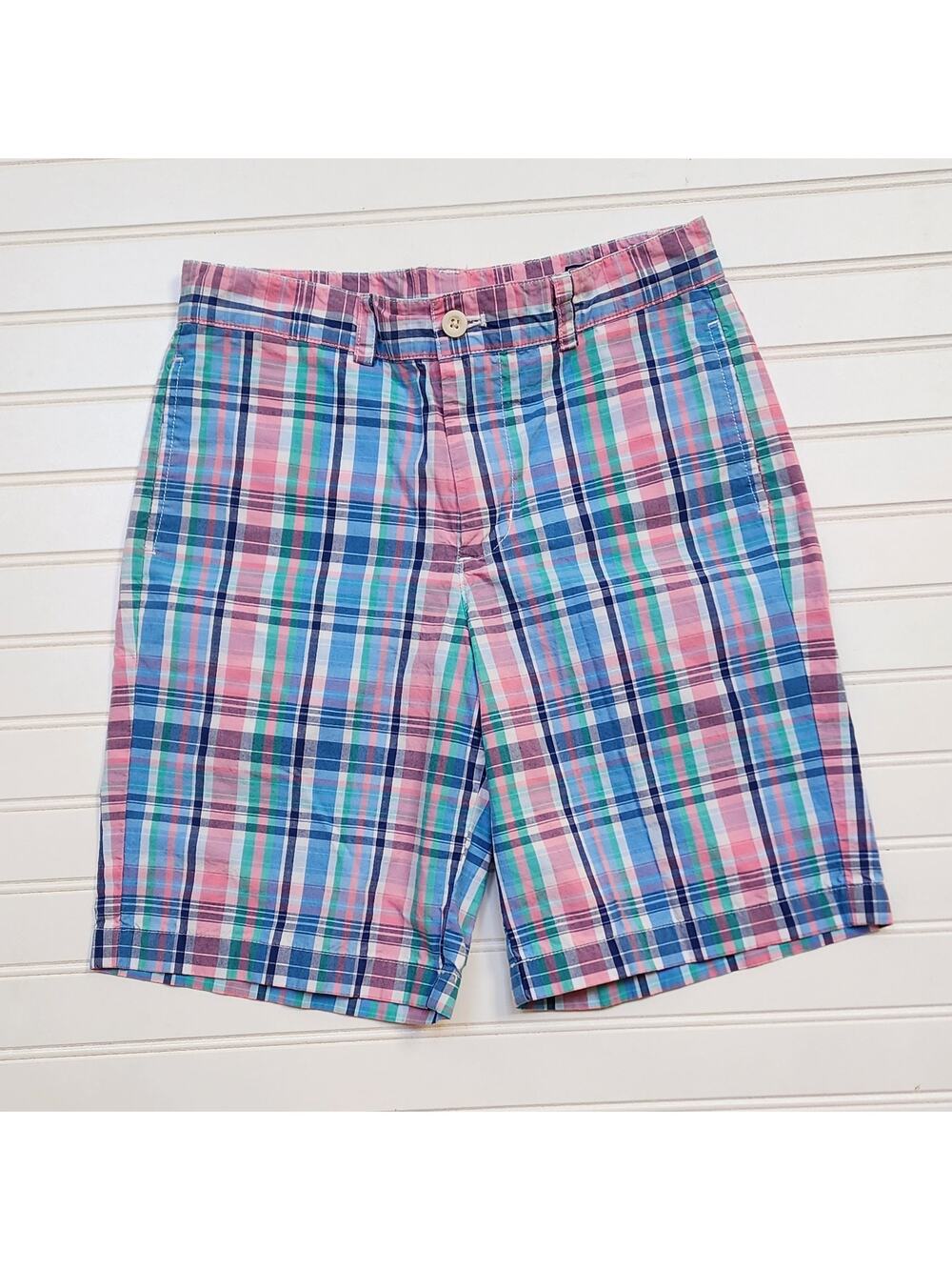 Vineyard Vines Boys Plaid Club Shorts Size 14 Blues, Pink & Green